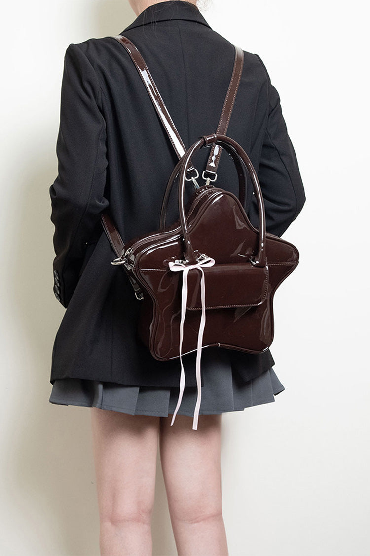 Chocolate Patent Leather Star Bow Sweet Lolita Handbag - Product - 10