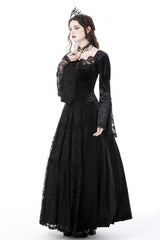 Black Long Puff Sleeves Spliced Lace Lace-Up Women's Gothic Vintage Velvet Wedding Dress - Product - 7
