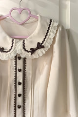 Ivory Peter Pan Collar Long Sleeves Ruffled Bow Lace Sweet Lolita Blouse - Product - 3