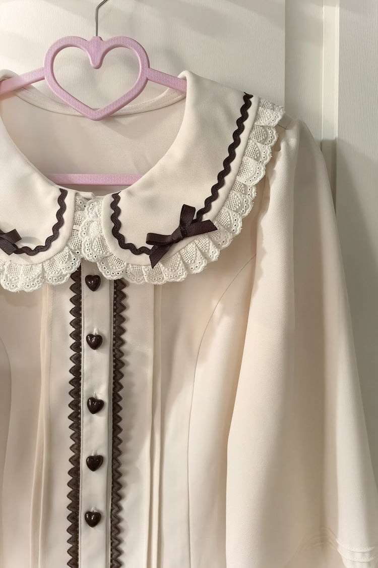 Ivory Peter Pan Collar Long Sleeves Ruffled Bow Lace Sweet Lolita Blouse - Product - 3