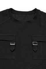 Black Round Collar Short Sleeves Pocket Denim Men's Punk T-Shirt - Product - 5