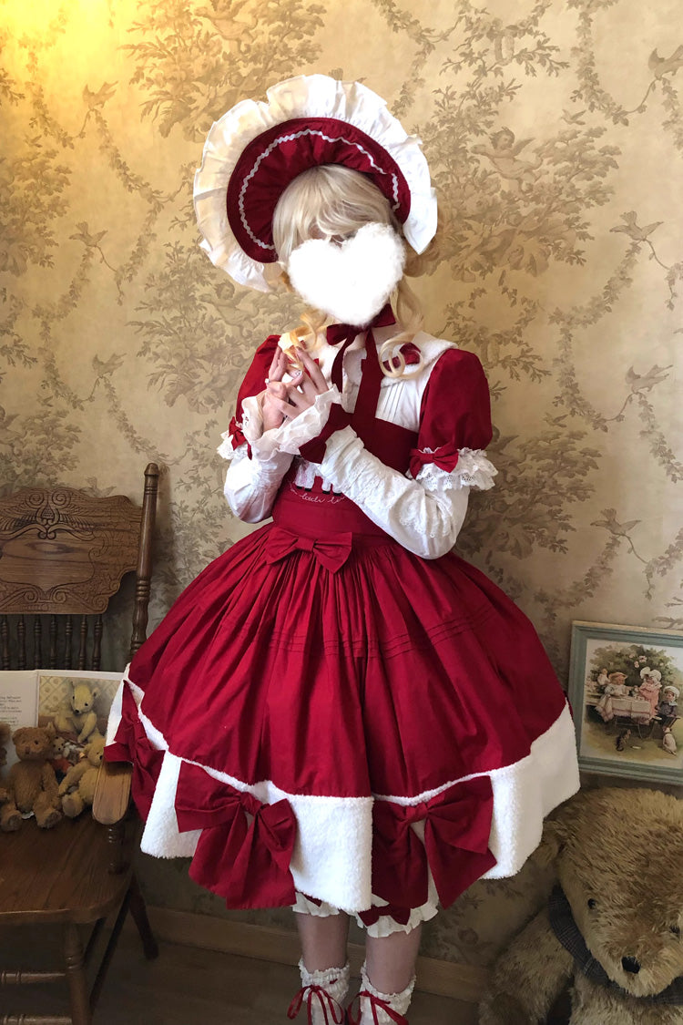 Red [Shepherd Girl’s Poem] Doll Collar Short Sleeves Ruffled Bow Sweet Lolita Dress - Product - 11
