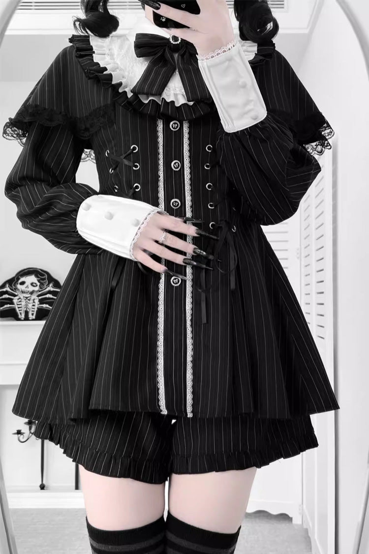 [Twilight Reimi] Long Sleeves Printed Ruffled Bow Lace Sweet Jirai Kei Japanese Dress Shorts Set 4 Colors - Product - 7