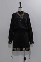 Black [Black Cat] Long Sleeves Print Embroidery Ouji Gothic Prince Handsome Lolita Blouse - Product - 2