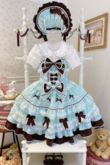 Mint Chocolate [Fondant Cake] Sleeveless Multi-Layered Ruffle Bowknot Lace Sweet Lolita Jsk Dress - Product - 10