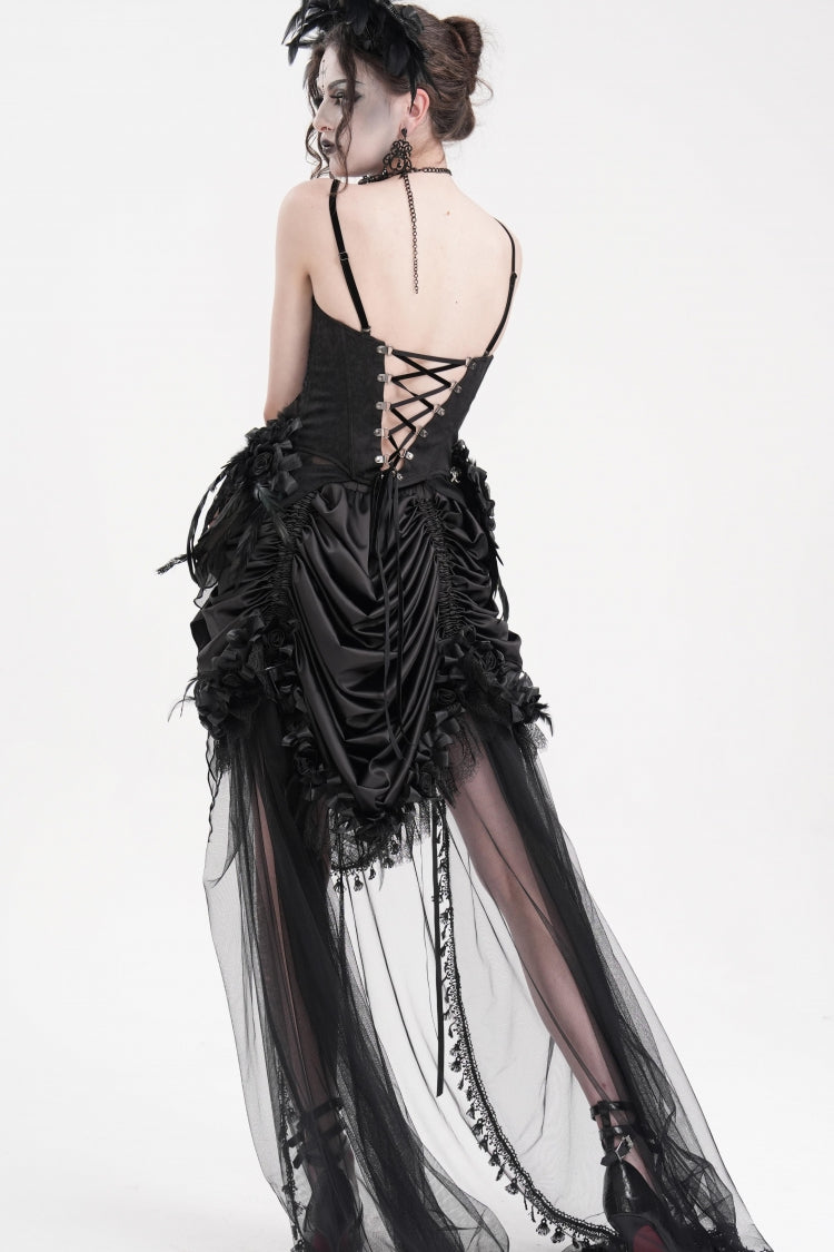 Black Lace Lace-Up Women's Gothic Overbust Corset - Product - 4
