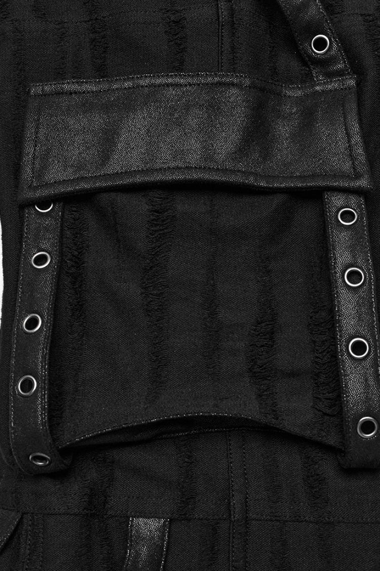 Black Eyelet Pocket Knitted Women's Steampunk Loose Pants - Product - 5