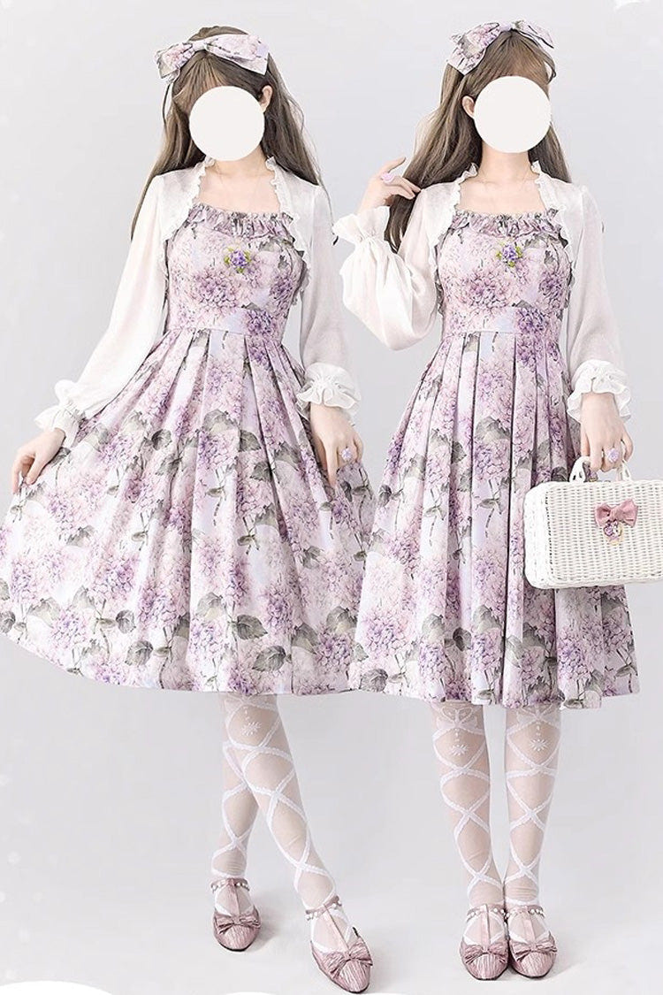 Purple [Forest Basket] Hydrangea Print Bowknot Chiffon Sweet Elegant Lolita Jsk Dress - Purple - 1