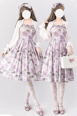 Purple [Forest Basket] Hydrangea Print Bowknot Chiffon Sweet Elegant Lolita Jsk Dress - Purple - 1