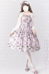 Purple [Forest Basket] Hydrangea Print Bowknot Chiffon Sweet Elegant Lolita Jsk Dress - Product - 2