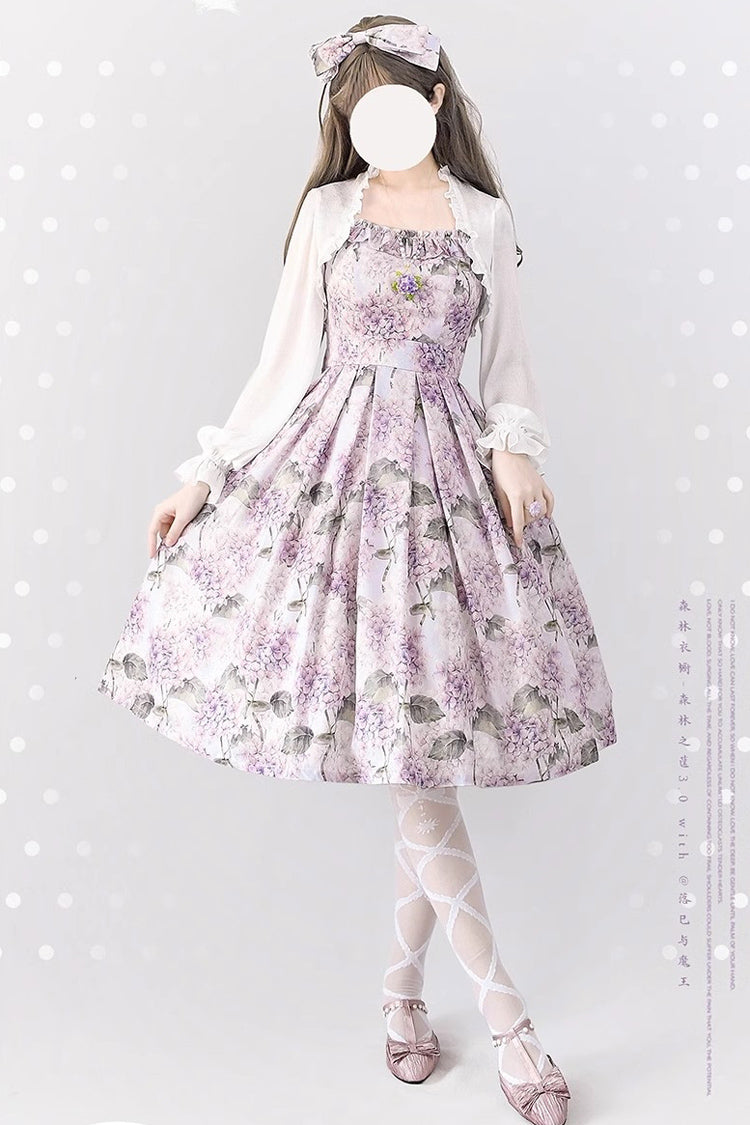 Purple [Forest Basket] Hydrangea Print Bowknot Chiffon Sweet Elegant Lolita Jsk Dress - Product - 2