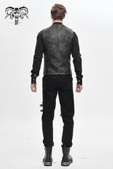 Gray V Neck Fog Flower Shoulder Loop Chest Lace Up Men's Punk Waistcoat - Product - 5