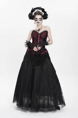 Black Floral Embroidered Beaded Women's Gothic Long Skirt - Product - 5