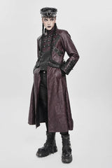 Red Stand Collar Zipper Straps Eyelet Men's Punk Coat - Product - 8