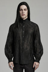 Black Stand Collar Jacquard Embroidery Men's Gothic Blouse - Black - 1