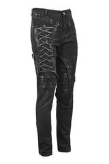 Black Punk Mecha Hand Painted Slim Mens Pants - Product - 2