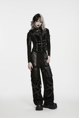 Black Lapel Collar Sleeveless Lace-Up Slim Fit Buckled Zippered Women's Punk Cool Vest - Product - 7