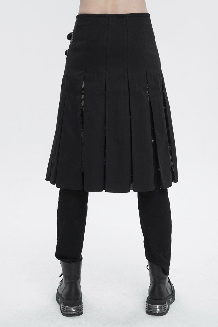 Black Tie-Dye Patchwork With Waist Bag Men's Gothic Skirt - Product - 4