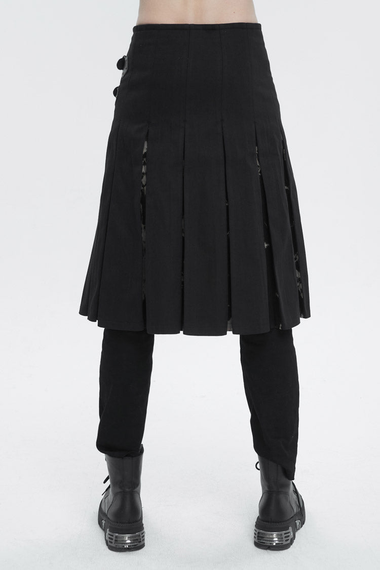 Black Tie-Dye Patchwork With Waist Bag Men's Gothic Skirt - Product - 4