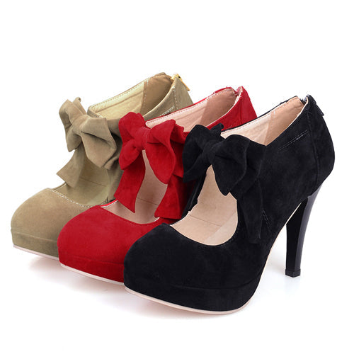 Elegant Pure Color Bowknot Round-toe Sweet Lolita High Heel Shoes - Product - 4