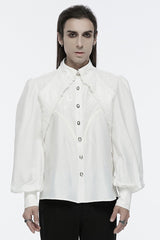 White Long Puff Sleeves Lace Men's Gothic Blouse - White - 1