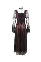 Red Lace Appliqu Adjustable Waist Cutout Women's Gothic Dress - Product - 7