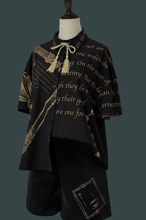 Black Handsome Little Prince Print Loose Short Sleeves Ouji Lolita Blouse - Product - 2