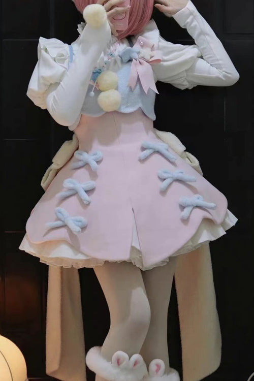 Stand Up Collar Long Sleeves High Waisted Thickened With Vest Sweet (Dress Only) front view