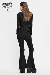 Black Worn Out Cross Shaped Hasp Long Sleeve High Collar Asymmetric Hem Women's Punk T-Shirt - Product - 6