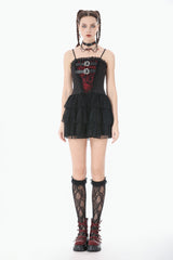 Black/Red Sleeveless Multi-Layered Lace Lace-Up Women's Grunge Cake Slip Dress Graduation Dress - Product - 5
