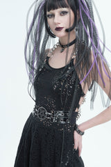 Black Studded Eyelet Women's Gothic Accessory Star Double-layer Faux Leather Belt - Product - 6