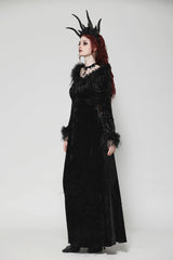 Black Long Sleeves Velvet Lace Women's Gothic Maxi Dress Wedding Dress - Product - 11