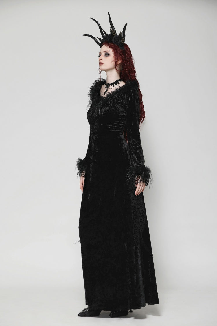 Black Long Sleeves Velvet Lace Women's Gothic Maxi Dress Wedding Dress - Product - 11