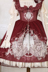 Red Bunny Tea Party Print Ruffle Bowknot Sweet Lolita Jsk Dress - Product - 14