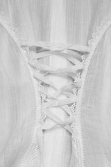 White Stand Collar Short Puff Sleeves Ruffled Lace-Up Women's Gothic Blouse - Product - 8