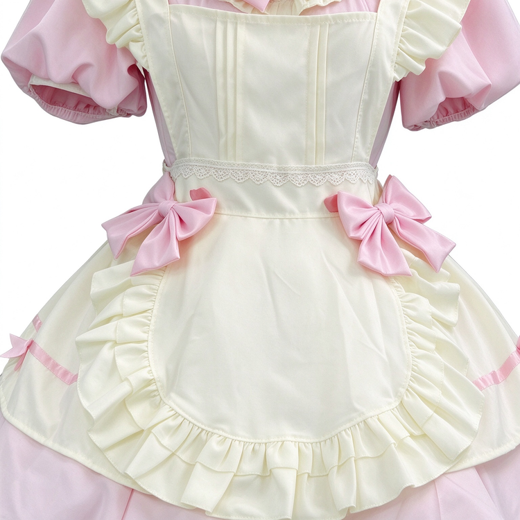 Pink and White Lace Sweet Maid Lolita Dress Set with Heart Bows - view 5