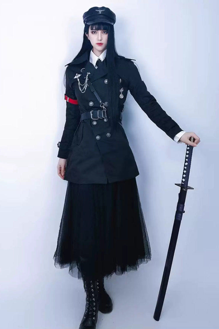 Black [The Judge] Long Sleeves Gothic Military Handsome Ouji Lolita Coat - Black - 1