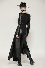 Black Women's Punk Long Sleeves Cut-Out Side Slit Irregular Hem Dress - Product - 13