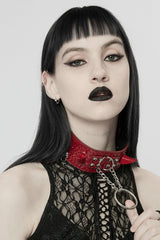 Snakeskin Faux Leather Metal Rivets Women's Steampunk Choker 2 Colors - Red - 10