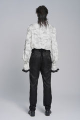 White Stand Collar Long Trumpet Marble Printed Sleeves Embroidered Spliced Men's Gothic Palace Shirt - Product - 4