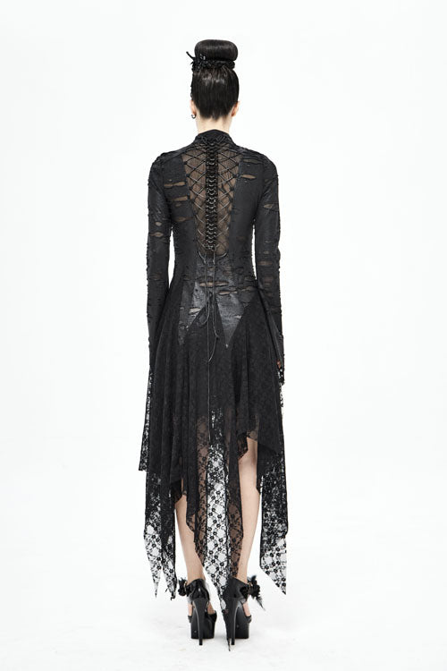 Black Dragon Spine Hole Decoration Long Sleeves Gothic Dress - Product - 7