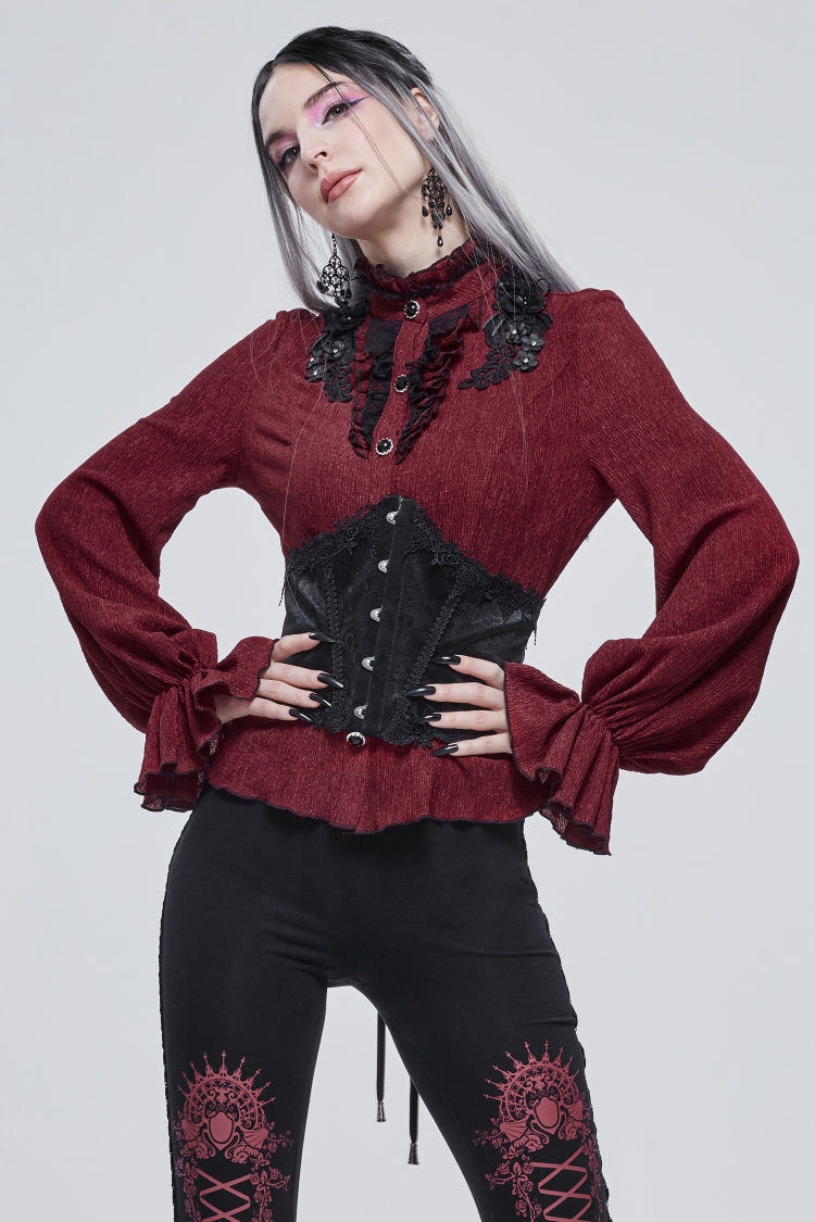 Black Embroidered Lace Lace-Up Slim Women's Gothic Underbust Corset - Product - 2