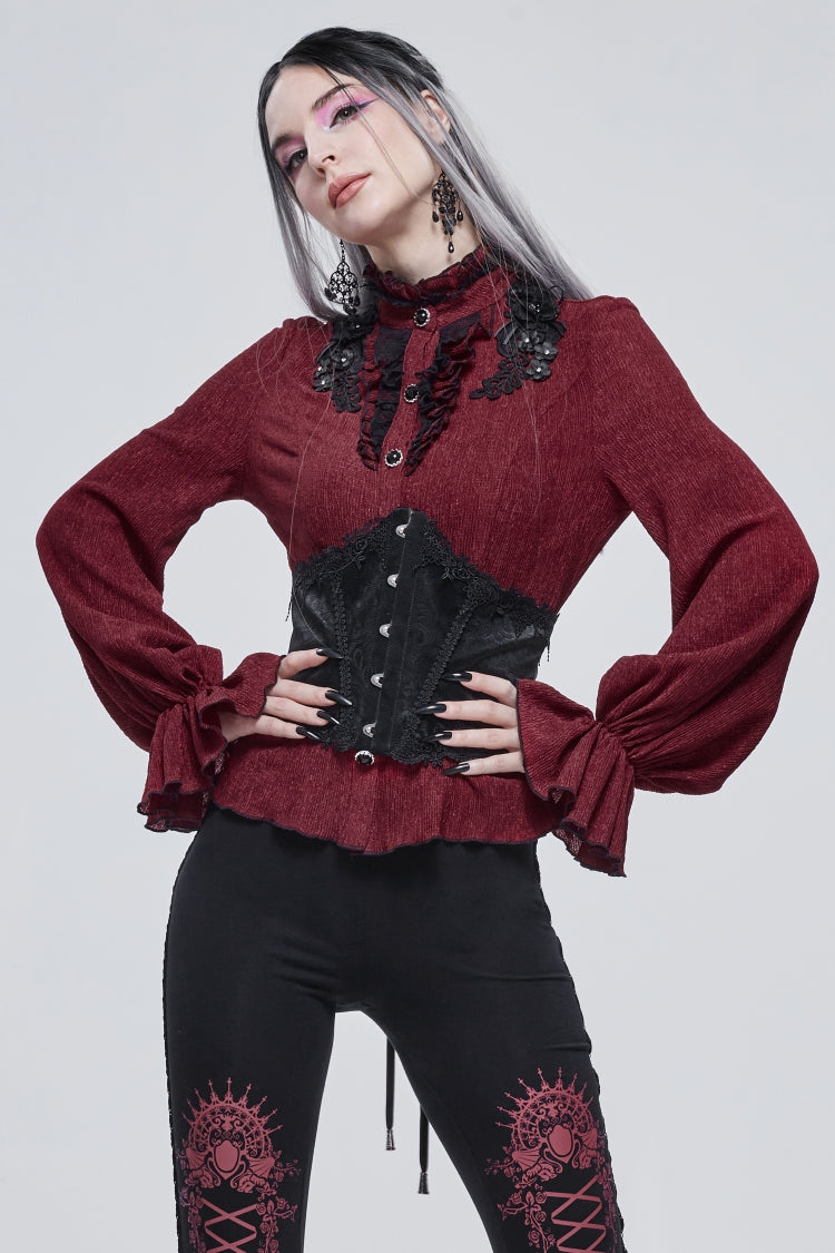Black Embroidered Lace Lace-Up Slim Women's Gothic Underbust Corset - Product - 2
