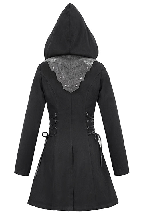 Black Hat Removable Slim Long Womens Gothic Coat - Product - 8