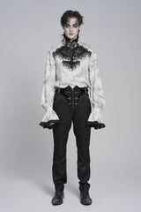 White Stand Collar Long Trumpet Marble Printed Sleeves Embroidered Spliced Men's Gothic Palace Shirt - Product - 2