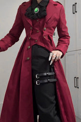 [Paranoid’s Punishment ] Long Sleeves Slim Gothic Lolita Trench Coat 2 Colors - Red - 4
