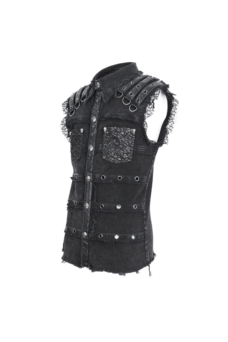 Black Lapel Collar Studded Slim Men's Punk Vest - Product - 6