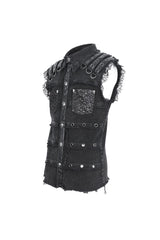 Black Lapel Collar Studded Slim Men's Punk Vest - Product - 6