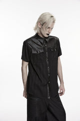 Black Lapel Collar Short Sleeves Spliced Men's Punk Shirt - Product - 8