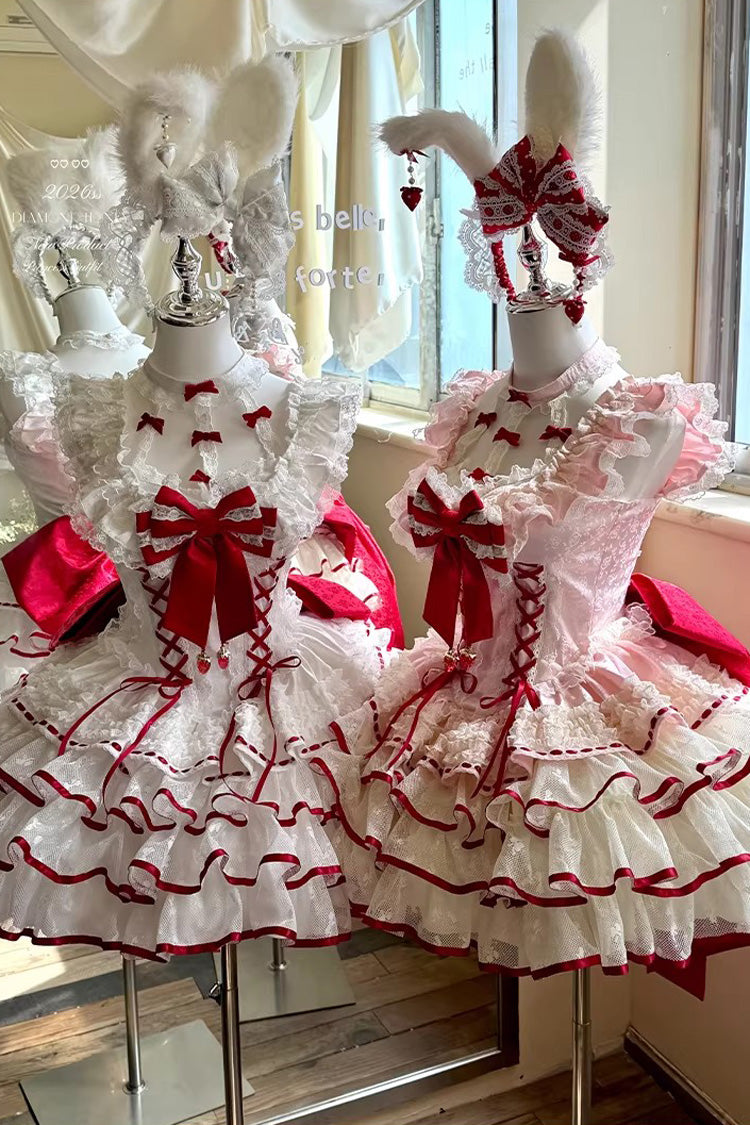 [Cupid Strawberry] Sleeveless Triple-Layered Ruffled Bow Princess Ballet Sweet Lolita Dress 2 Colors - Product - 2